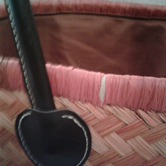 NWT Sun 'n Sand Lg Straw Tote Bag with Leather Handles Beach Market Shopping - Picture 2 of 10